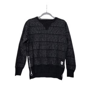 Krochet Kids Intl Black Textured Side Zip Handmade Sweatshirt, Small/Medium